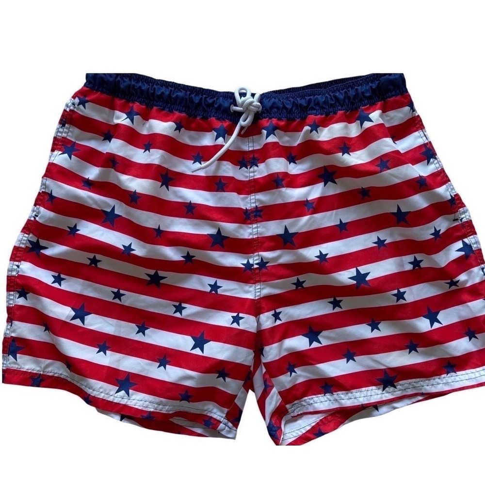 Mens XL Patriotic Stars Stripes Swim Trunks Red White Blue Board Shorts 40-42